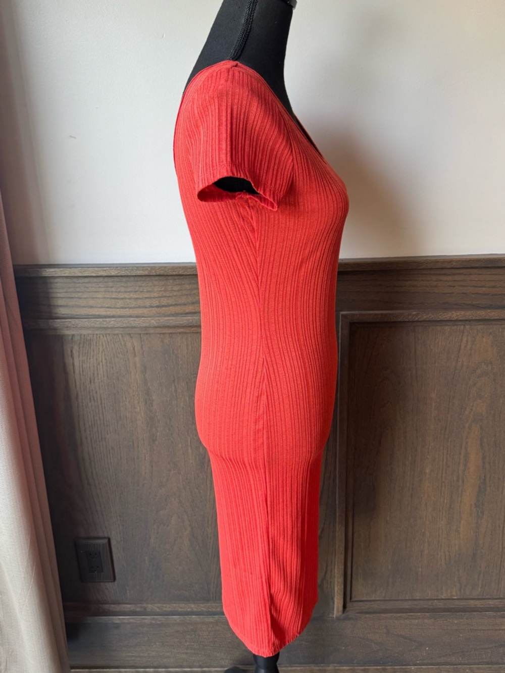 Absolutely Love It orange Ribbed Scoop Neck Short Sleeve Bodycon Dress L NWOT - Picture 5 of 7